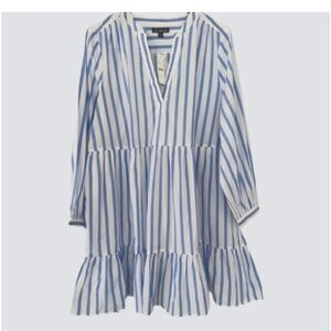 J Crew Tiered cotton poplin mini dress in Blue Barrie stripe Coastal Beach XL